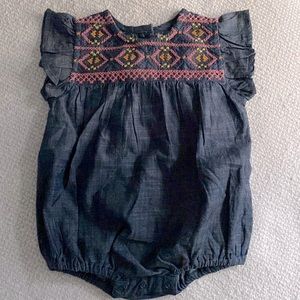 Peek Kids Soft Denim Embroidered Onesie